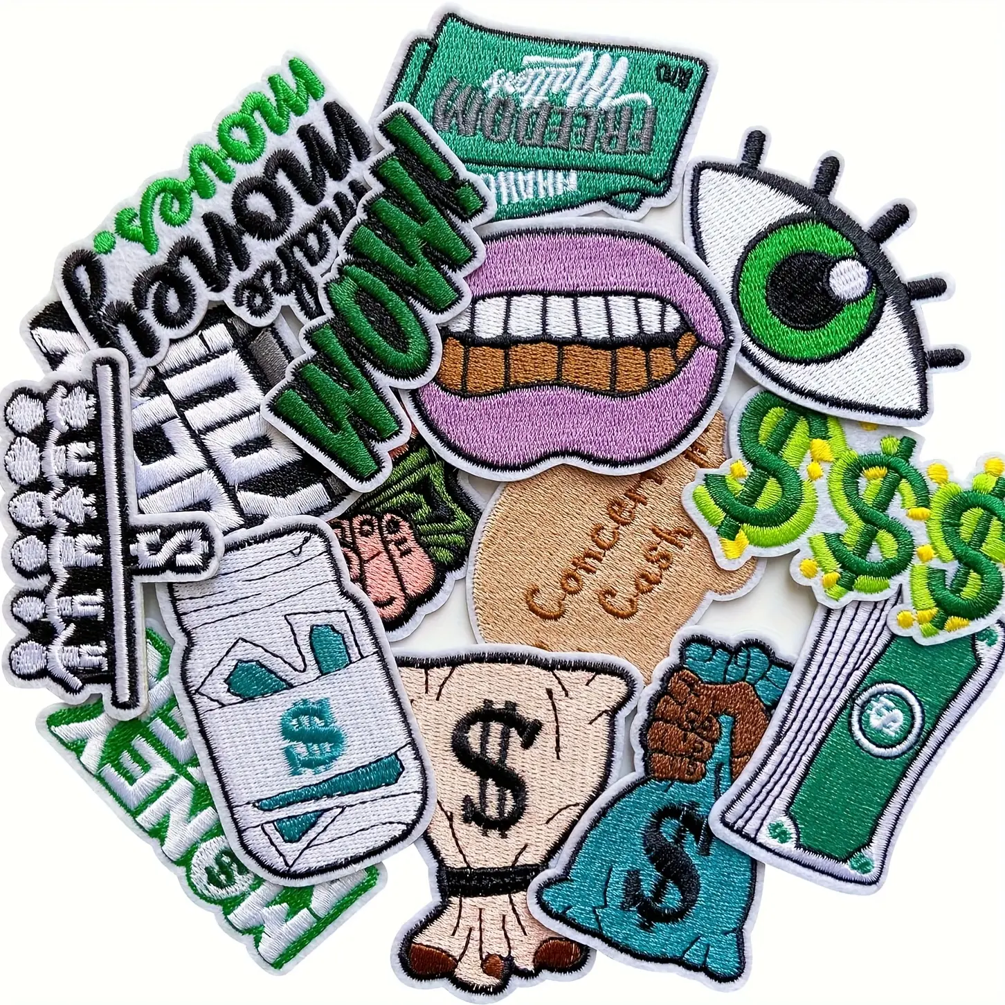 15pc Money Theme Polyester Iron-On Patches Variety Set - Bold Dollar Sign Embellished Applique, High-Quality Dressmaking/Cotton Fashion Accessory for Bag Decoration, Entrepreneur Gift
