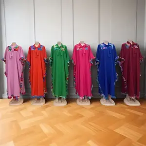 Wholesale New Women Summer Casual Printed Ruffled Plus Size Short Sleeve Muslim Dress
