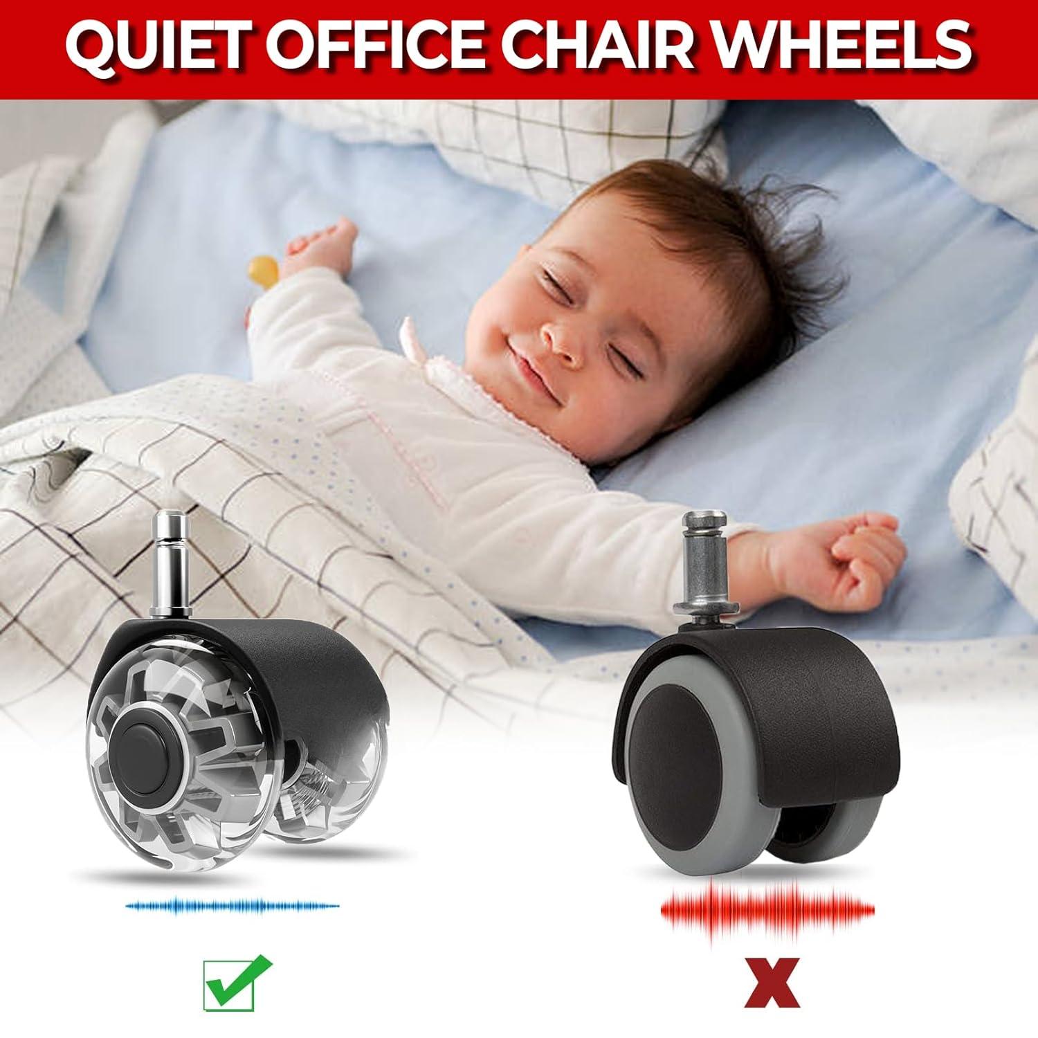 THE WELL KEPT 2 Inch Office Chair Caster Wheels Set of 5 Heavy-Duty Smooth Rolling Safe for  Floors Silent and Durable Replacement for  and Office Chairs