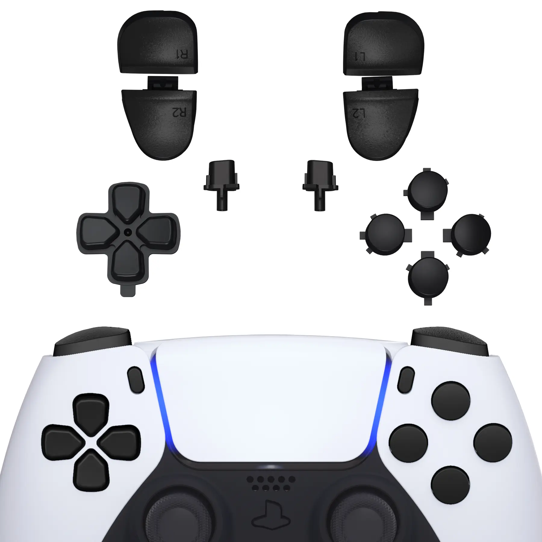 eXtremeRate Custom Full Set ABS Plastic Button Kit Complete Pack for PS5 Controllers (BDM-030,040,050,060 Models) - Precision Cut Durable Replacement Shell w/D-pad, R1,L1,R2,L2 Triggers, Share, Options, Face Buttons, Screwdriver - Controllers Not Included