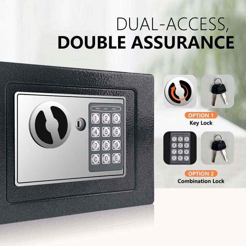 1pc Money Safe Box for Home with Sensor Light & Money Bag, Security Safe Box for Money Safe with Keys & Pass Code, Lock Box with Digital Keypad (Black and Silvery)