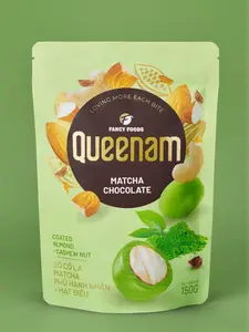 QUEENAM MATCHA CHOCOLATE COATED ALMOND CASHEW NUT Hạnh Nhân & Hạt Điều Phủ Socola Trà Xanh (Matcha)