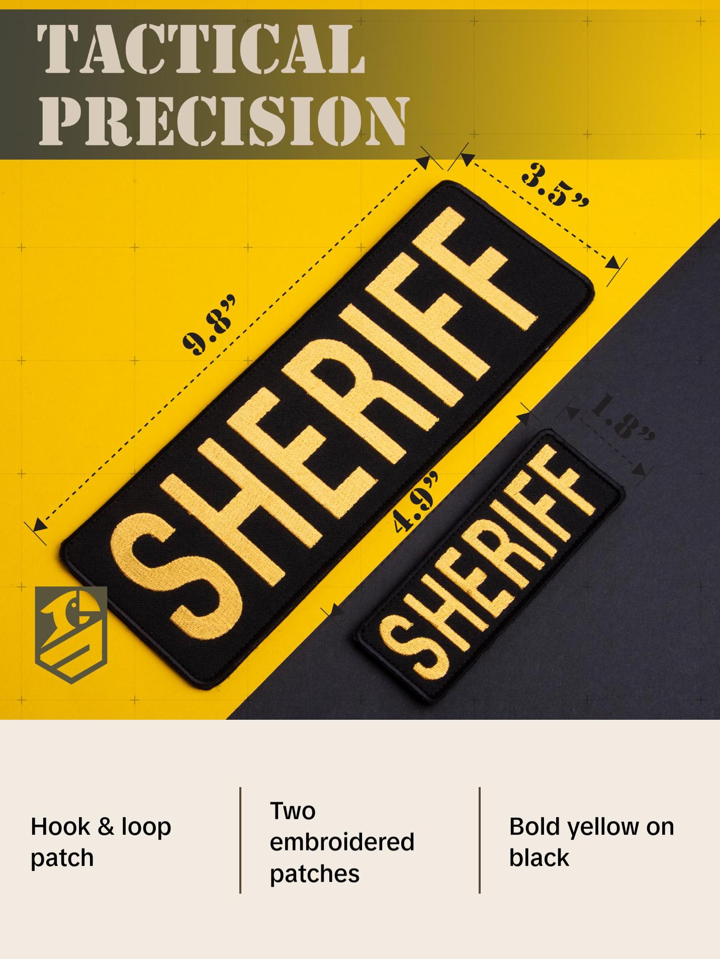 Bluyellow 2pcs Sheriff Patch Set – Embroidered Hook & Loop Costume Patches for Backpack, Dog Harness, Tactical Vest – Yellow on Black