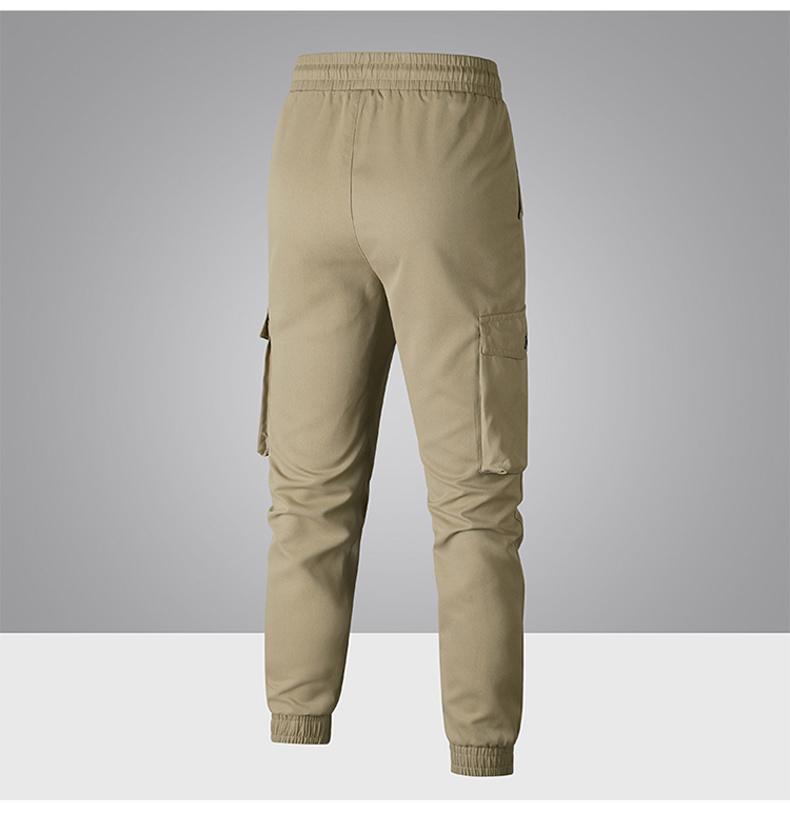Men’s lightweight cargo pants for spring/summer/autumn — outdoor long pants with multiple pockets, featuring a belt loop closure and a no-zip, non-stretch design; suitable for work (solid color); machine washable.