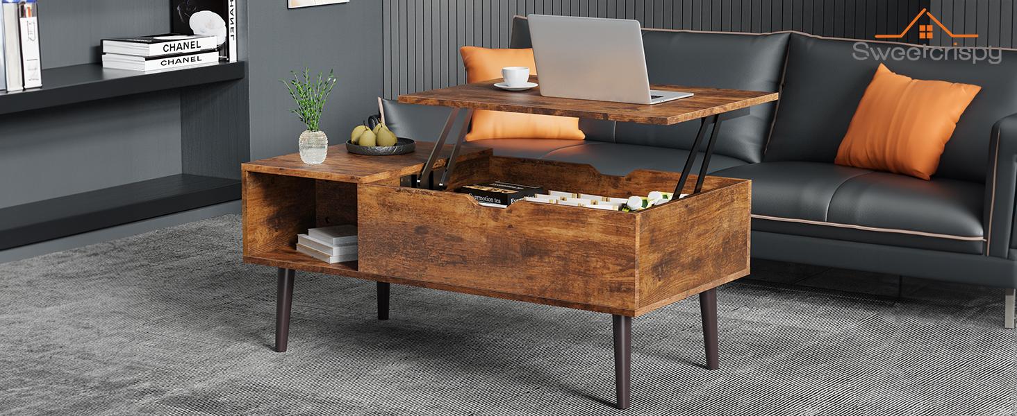 【Deal】SweetFurniture Lift Top Coffee Tables for Living Room,Rising Tabletop Wood Dining Center Tables with Storage Shelf and Hidden Compartment