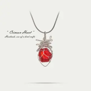 A | Handmade Raw Heart Crystal Pendant with Silver Chain -  Healing & Love EnergyWomen's Jewelry, Unique Natural Crystal Raw Stone Heartbeat NecklaceNatural Stone Pendant Jewelry Gift for Her emotional