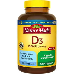 Nature Made Vitamin D3 1000 IU 25 mcg Supplement for Bone Teeth Muscle & Immune Health 300 Softgels 300 Day Supply - Calcium, Healthcare