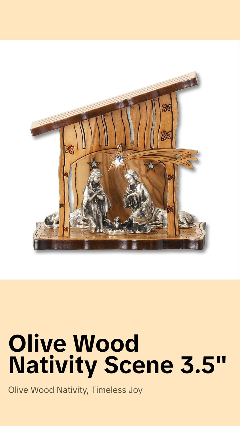 Nativity Scene Made of Olive Wood, Size 3.5x3 1/4