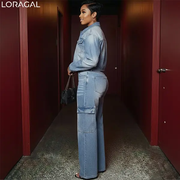 Loragal Turndown Collar Denim Pocket Slim Fit Casual Sets - TikTok Shop Loragal Turndown Collar Denim Pocket Slim Fit Casual Sets - TikTok Shop