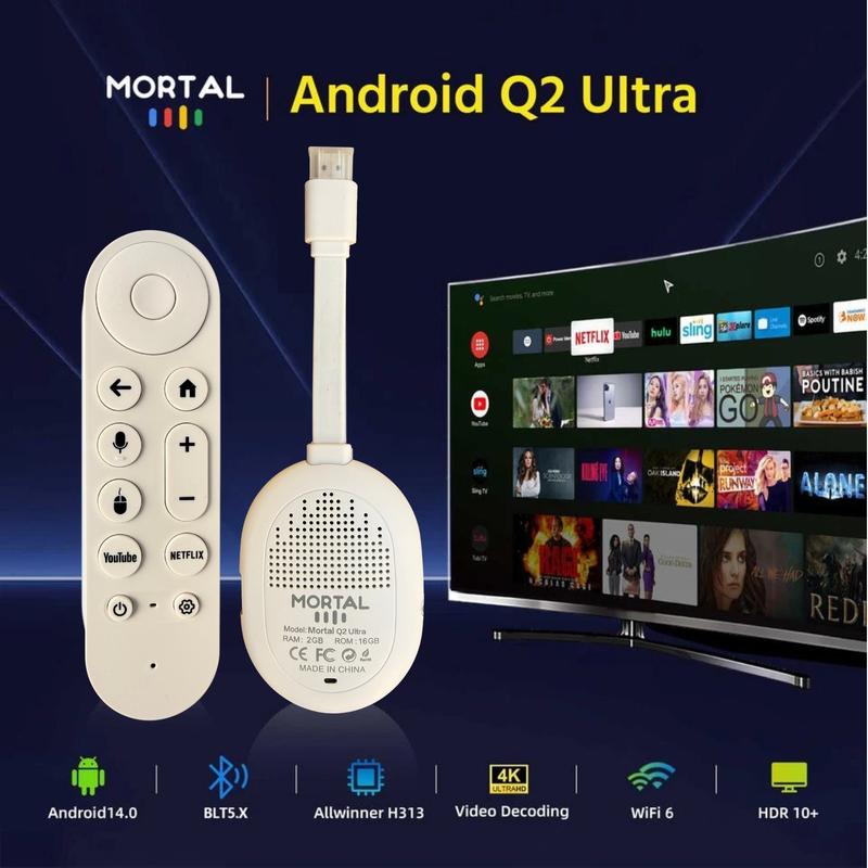 2026 Android 14 Streaming TV Stick Voice Control 2GB/16GB Mortal Q2 Dual WiFi