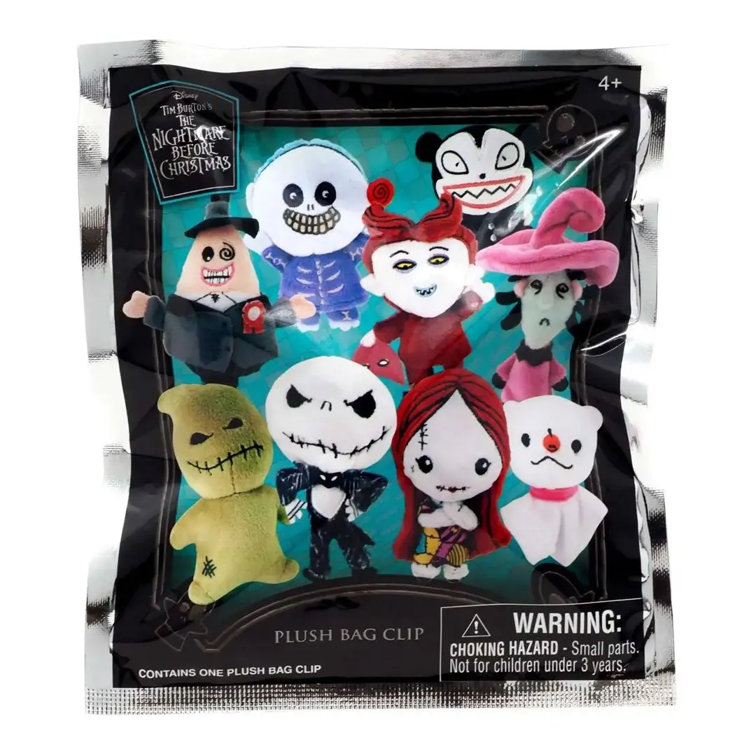 Chibi Style Plush Backpack Charms, 2.5-Inch The Nightmare Before Christmas Mini Clip-On Collectibles, Series 1 Blind Bagged Stylish Playful Charm, Bag Charm Keychain