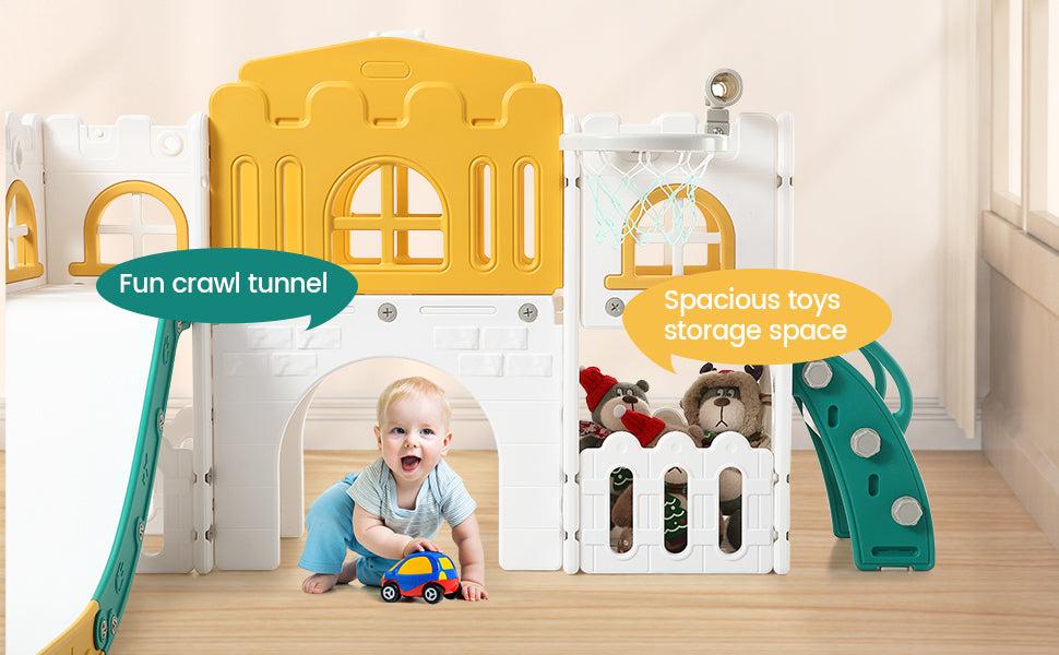 GARVEE 8-in-1 Toddler Slide Playground - Versatile Indoor & Outdoor Playset with Basketball Hoop, Climber, Crawling Tunnel, and Telescope - Safe HAPE & PP Material with Toy Storage for Ages 1-3 GARVEE 8-in-1 Toddler Slide Playground - Versatile Indoor & Outdoor Playset with Basketball Hoop, Climber, Crawling Tunnel, and Telescope - Safe HAPE & PP Material with Toy Storage for Ages 1-3