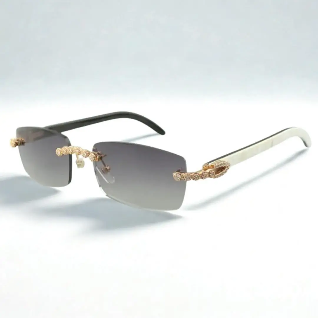 Statement White Sunglasses with Bouquet CZ Accents, a Lightweight Textured Frame, and Modern Shine Engraved Lenses, Statement Look, Precision Cut, Elevated Look, Bouquet-Style Cz Stone Accents, Refined, Those Who Appreciate Standout Eyewear
