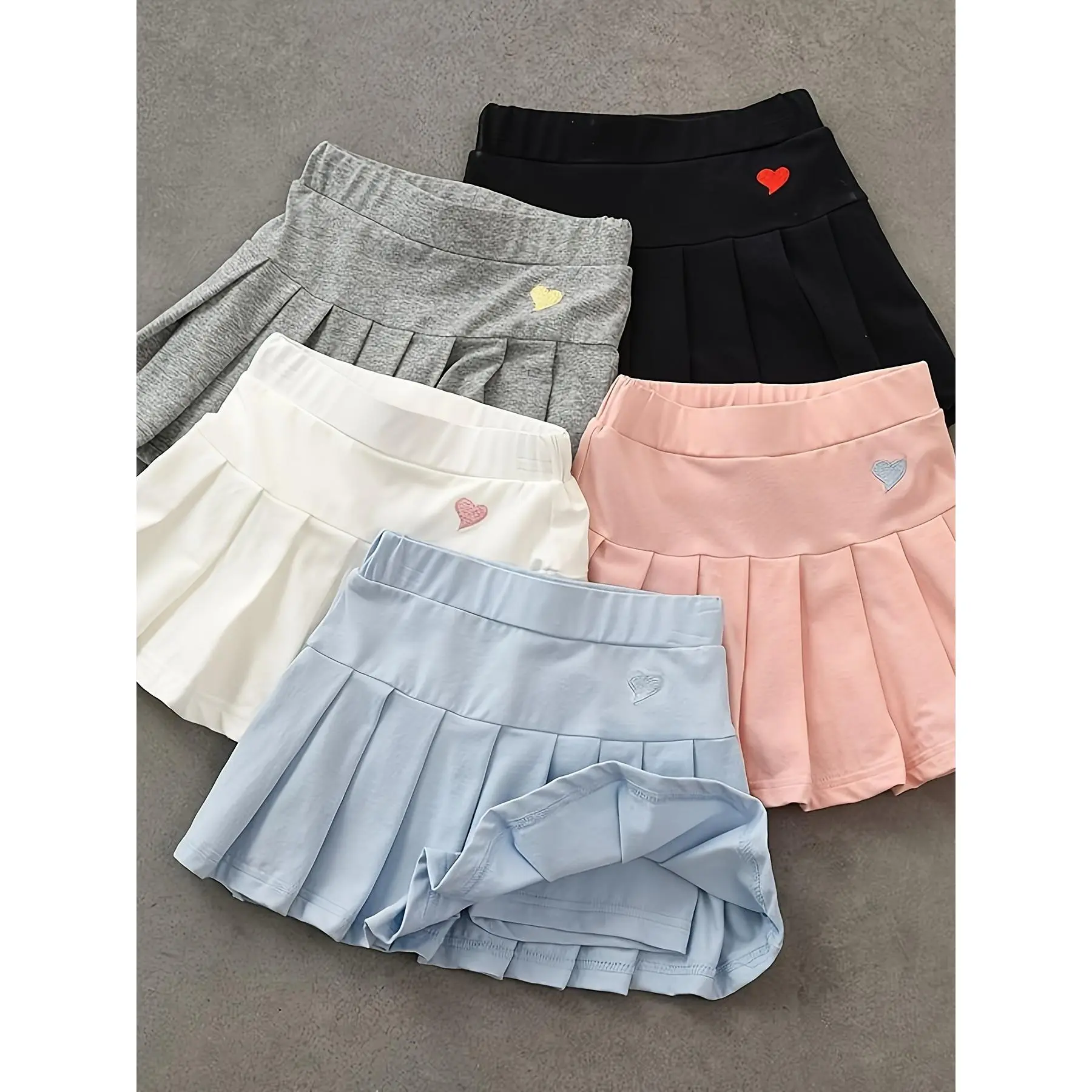 Girls' 2-Pack Casual Solid Polyester Skorts with Built-in Safety Shorts, Breathable Summer Leisure Wear for Toddlers, Casual Wear, Short Skirt