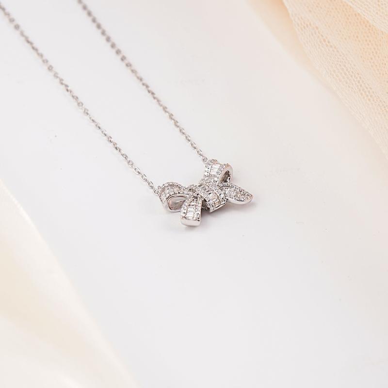 Moissanite 0.8ct Bow-tie Pendant Necklace Valentine's Day Wedding Engagement Anniversary Romantic Elegant Gift Daily Wear
