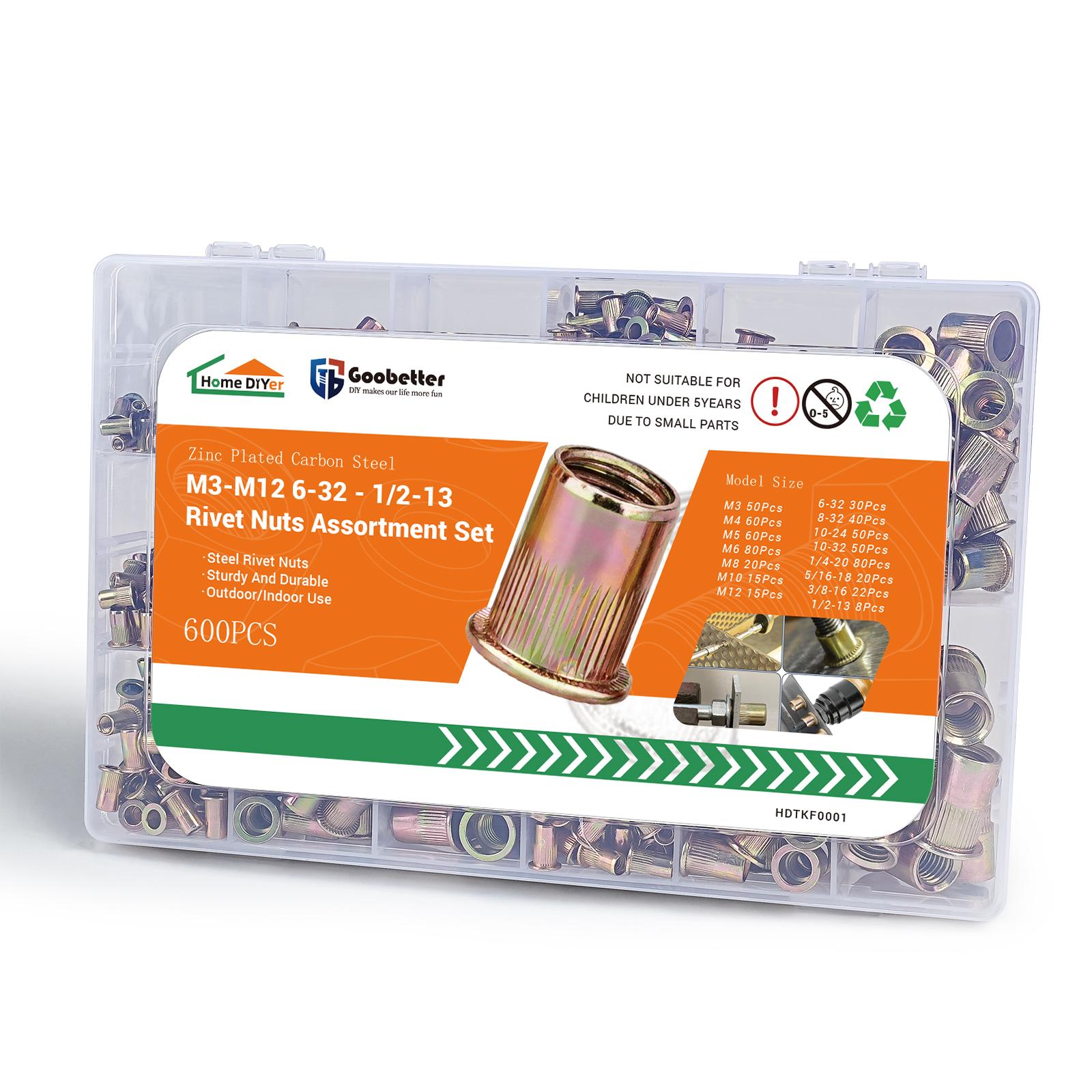 Rivet Nut Tool Kit, 16-Inch Rivnut Tool with 15 Metric & SAE Mandrels and Rivet Nut Gun, 200pcs Rivnut Tool Kit Assortment, Nutsert Tool Kit with Carrying Case