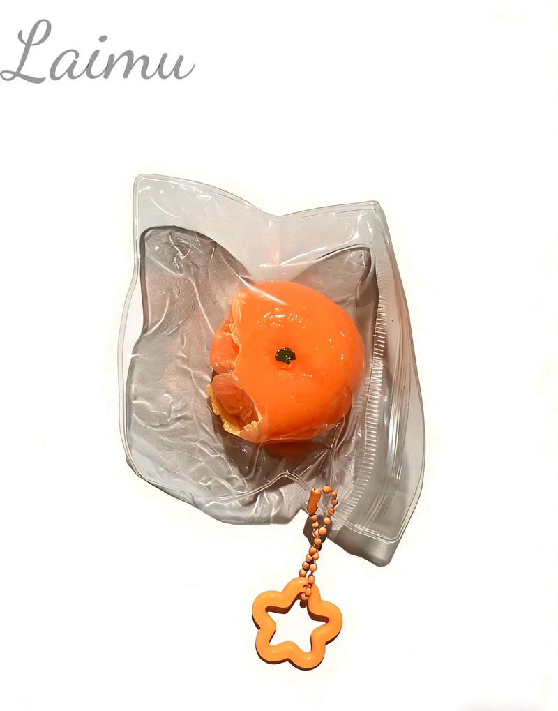 Key ring set  Orange Squishy Toy Ultra Soft Mochi Texture Stress Relief Ball Peelable Design Slow Rebound Keychain Phone Charm Safe Non Toxic TPR Material