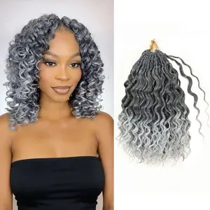 Pre looped Ocean Wave Crochet Hair 8 Packs 12 Inch Ombre Gray Synthetic Pre Twisted Ocean Braids Hair Boho Deep Wave Short Curly Crochet Hair for Black Women (12 Inch, T1B/Gray#)