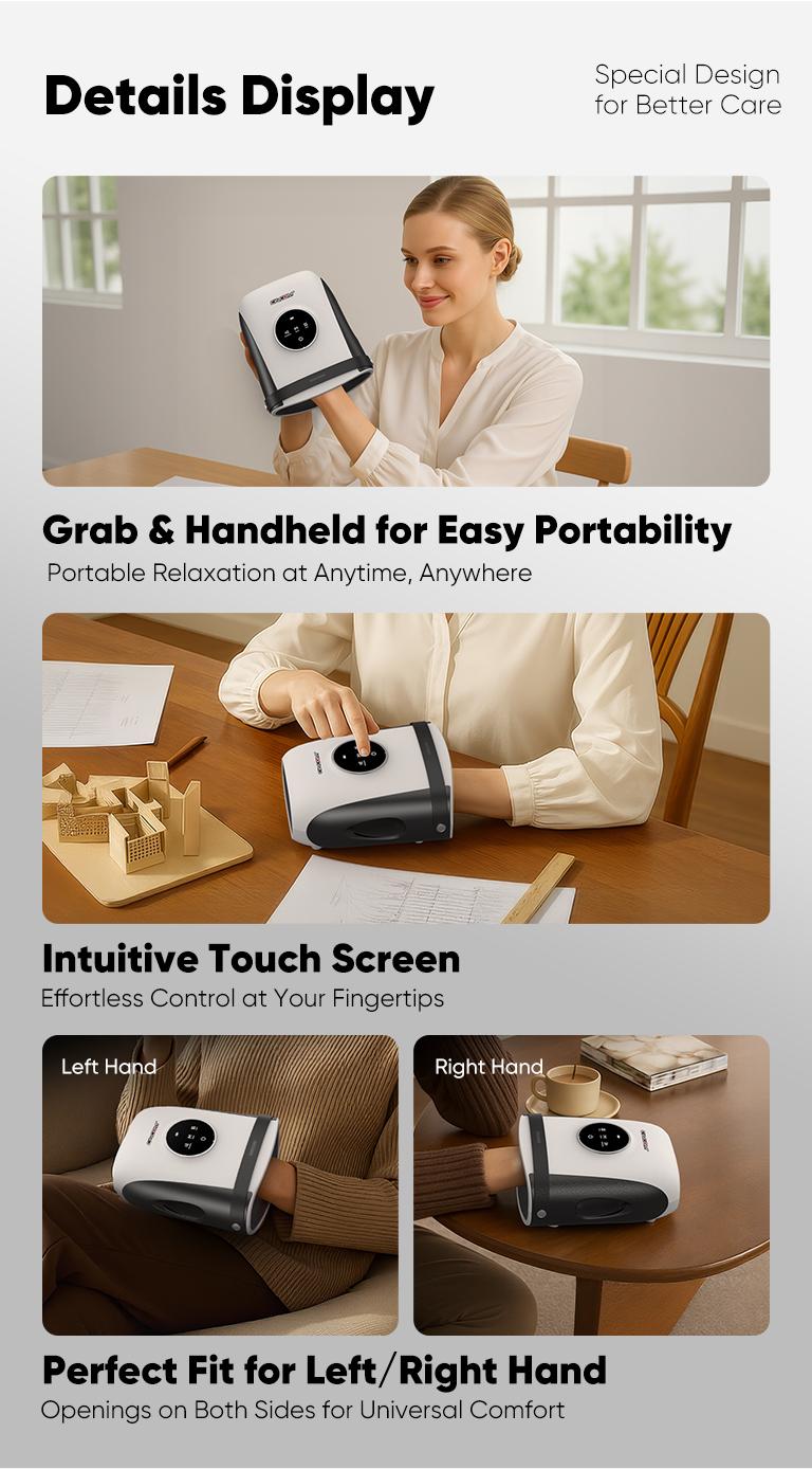 [Handheld Model] CINCOM New Handheld Hand massager,Five-finger Design,Portable and Cordless,Intuitive Touchscreen,Best Gifts for Loved Ones