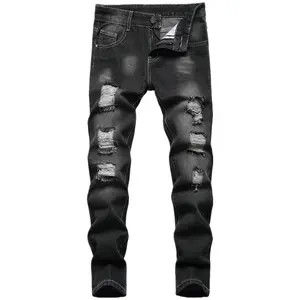 ​​Solid Color Distressed Boy's Skinny Jeans - Fashion Ripped Destroyed Washed Denim Pants​​