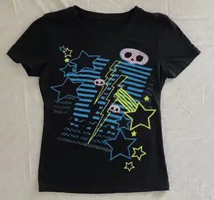Y2K Lightning Bolt Star Graphic Baby Tee Womens Neon Scene Emo Punk Shirt