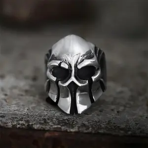 GTHIC Warrior Helmet Sparta Stainless Steel Skull Ring for Men Punk Statement Jewelry Daily Wear