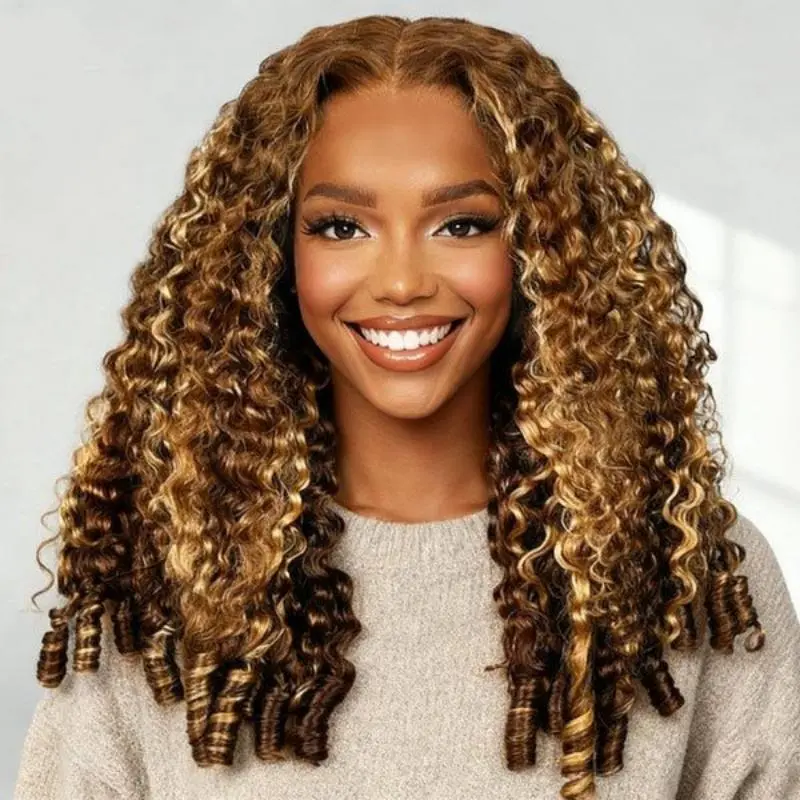 [NEW IN] Wiggins Hair Glueless Highlight Burmese Curly Wig 7*5 Lace Closure Wigs Human Hair With Adjustable Drawstring Ready To Go Pre Cut Lace Pre Plucked Hairline Beginner Friendly