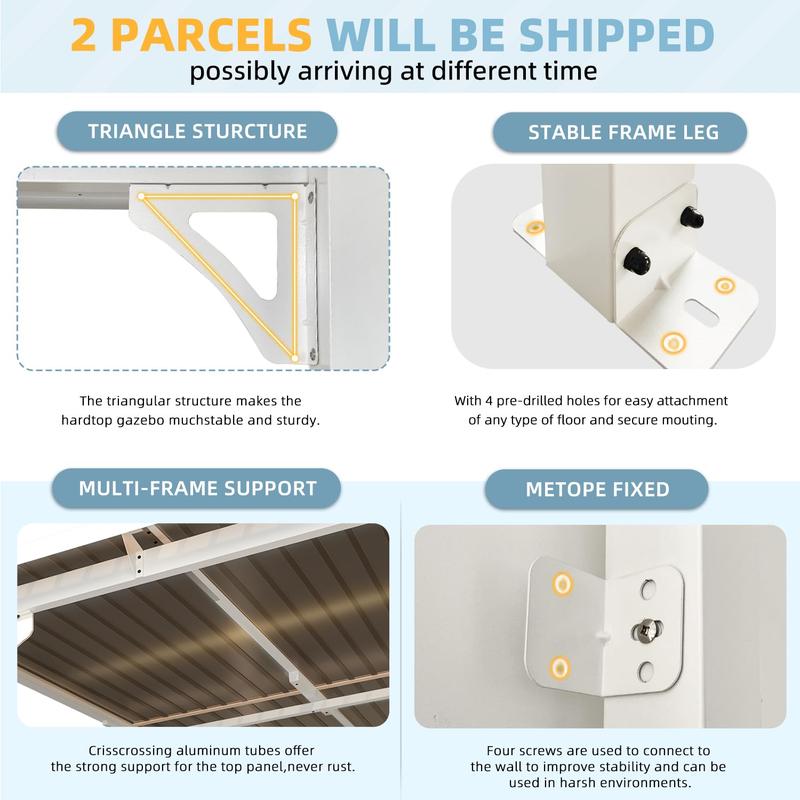 AECOJOY Pergola Gazebo,Wall Mounted Pergolas and Gazebos on Clearance, Outdoor Patio Lean to Gazebo Metal Awnings for Deck, Porch, Backyard and More