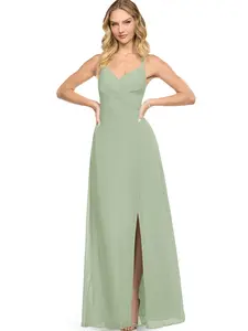 Azazie Davis A-Line V-Neck Pleated Spaghetti-Strap Bridesmaid Wedding Guest Formal Dress