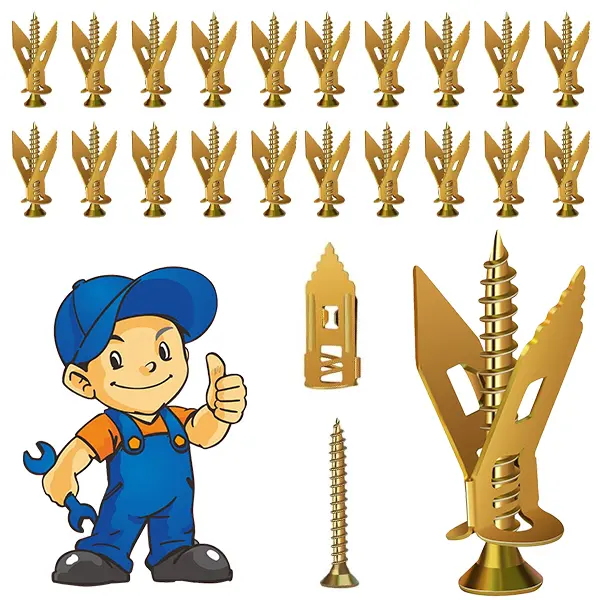 100PCS Drywall Self Drilling Anchors and Screws Kit, Zinc Plated Steel Sheetrock Wall Anchors No Drill Needed, Heavy Duty Wall Anchor Screws for Hanging Picture Frames, Shelves, TV Mounts, Light Fixtures
