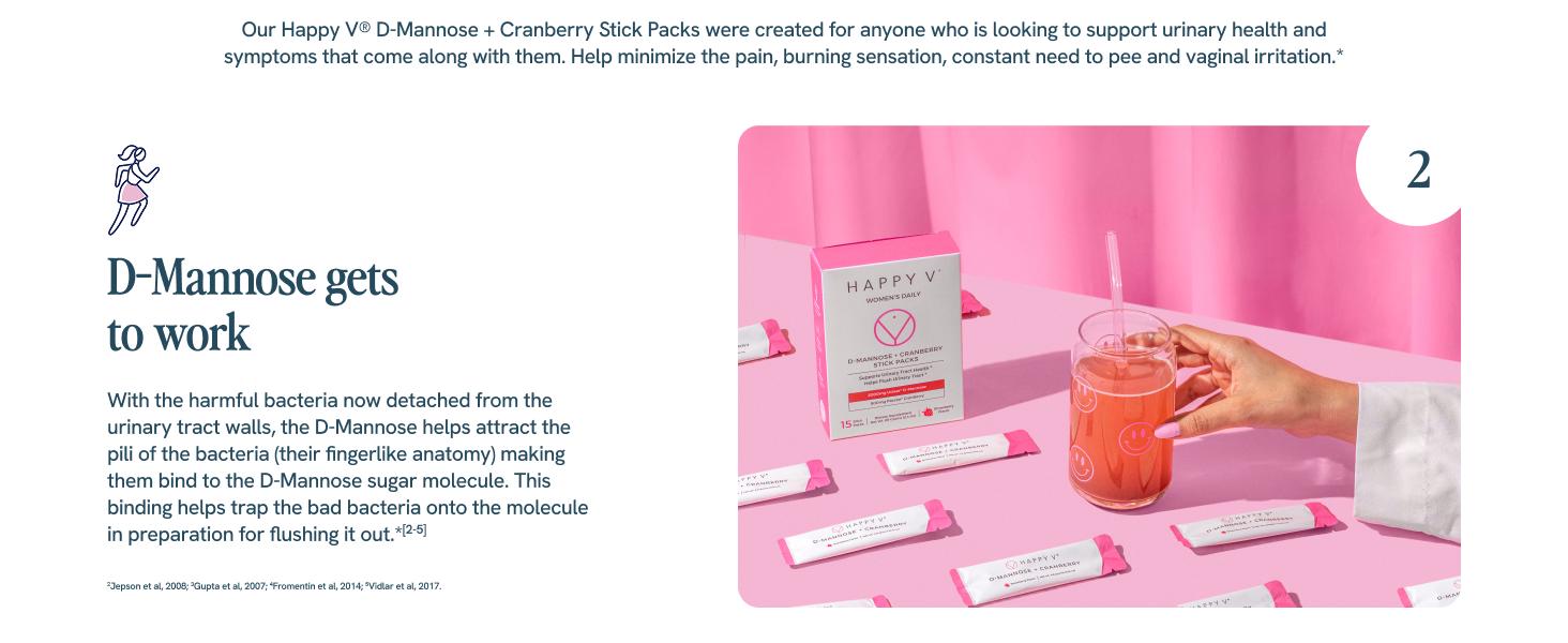 Happy V D-Mannose + Cranberry Stick Packs – Prevent & Fight Urinary Tract Infections for Women Healthcare Edible