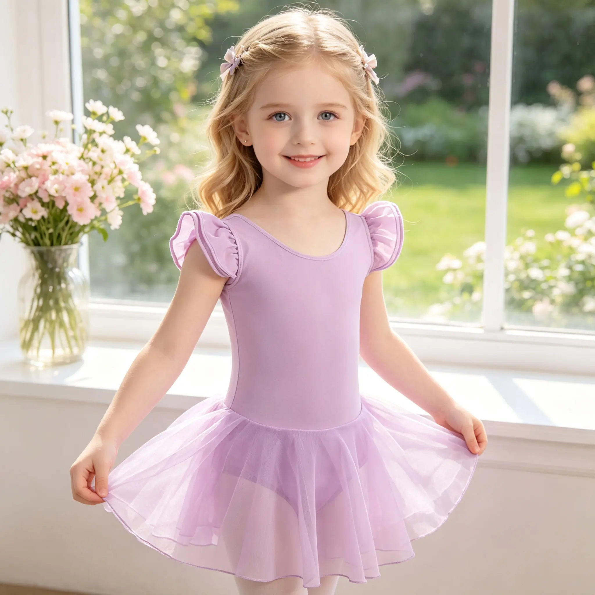 Girls Ballet Leotard Tutu Dress - Ruffle Sleeve Criss-Cross Back Leotard, Basic Gymnastics & Dancewear for Performances, Training & Ballet Class