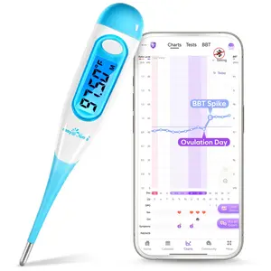 Easy@Home Digital Basal Thermometer for Ovulation: Fertility Thermometers with Backlight LCD Display 1/100th Degree High Precision BBT, Memory Recall – Scan Results with Premom App