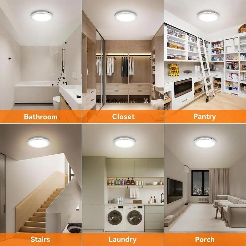 【1/2/3 PACK Rechargeable Motion Sensor Ceiling Light with 3 Lighting Options】USB Charging, Magnetic Installation, Dimmable LED Overhead Light, Plug-Free Remote Control Lighting for Closet, Pantry, Hallway, Shower, Garage night light