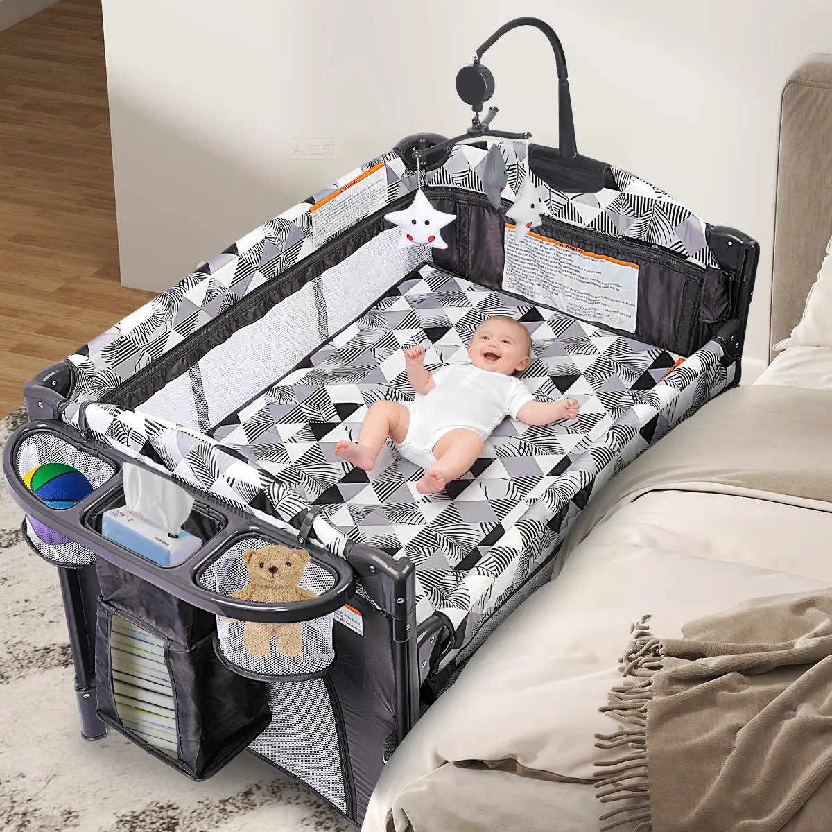 Scabine 5 in 1 Baby Bassinet, Bedside Bassinet for Baby, Portable Baby Crib with Diaper Changing Station, Carry Bag, Bedside Cosleeper Bassinet