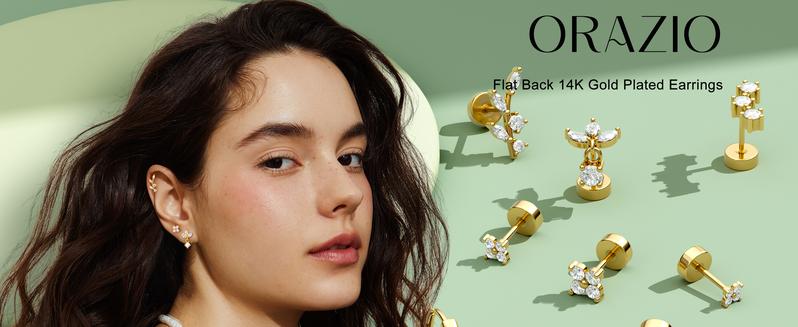 ORAZIO 16 Gauge Cartilage Earrings for Women Hypoallergenic Surgical Steel Flat Back Stud Hoop Set Daith Conch Tragus Helix Piercing Jewelry 12pcs Silver Earring Set