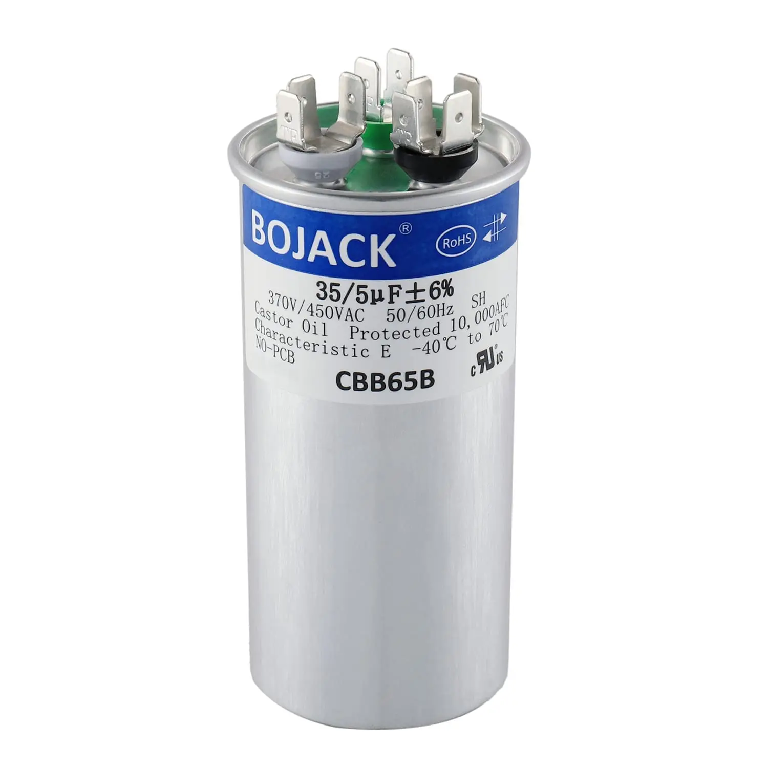 CBB65 Dual Run Circular Capacitor (Circular Form, Metal Shell), 35+5uF (35 5 MFD) ±6%, 370V/440V AC, 50/60Hz, -40℃ to +70℃, 10000 AFC, 3-Terminals, Start/Run Duty for AC Motors (Household Appliance Parts & Accessories), Heat Resistant, Start/Run Cap