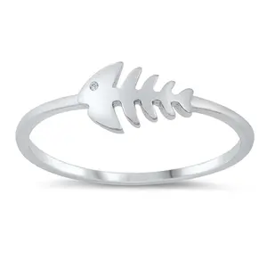 Fishbone Ring - Rhodium Plated 925 Sterling Silver