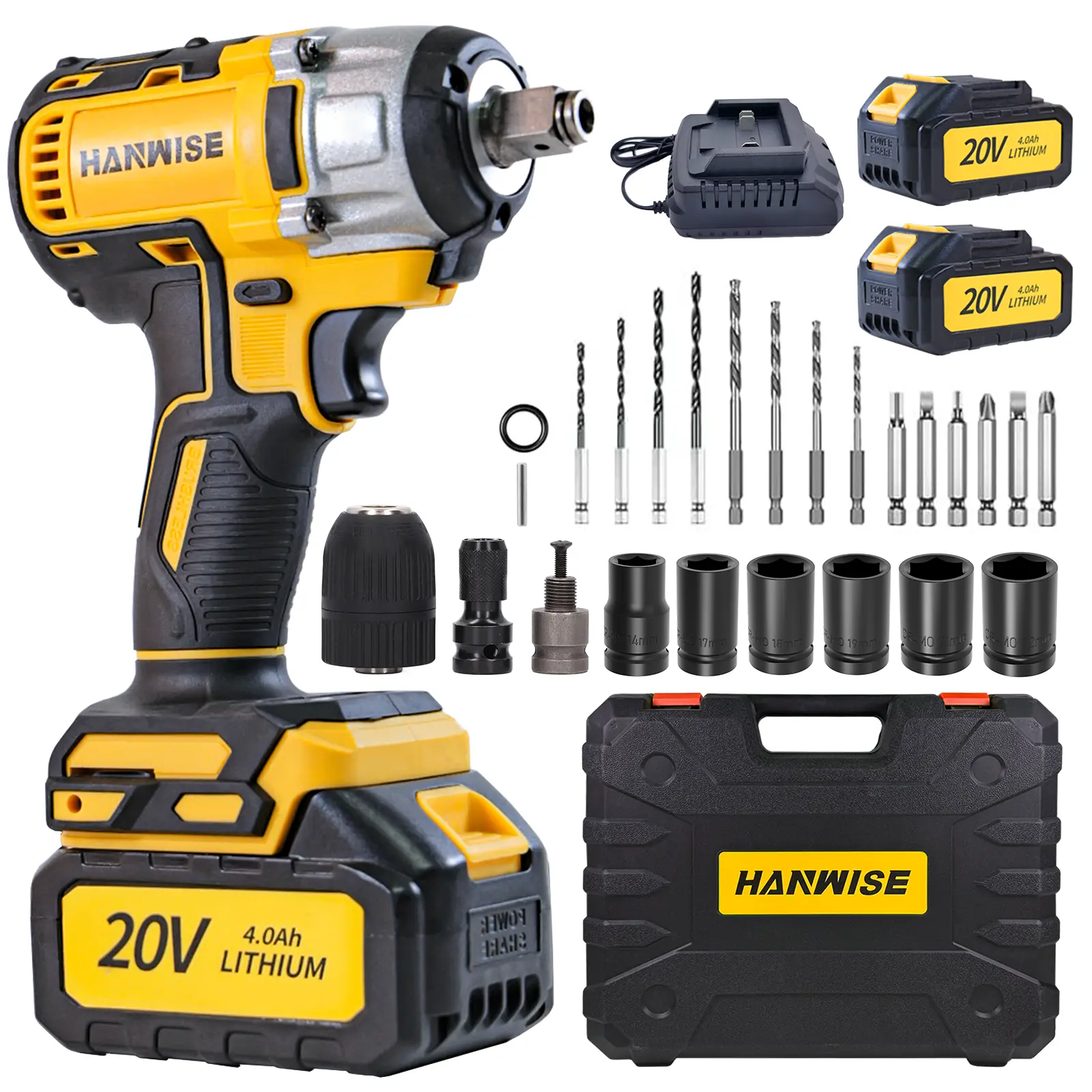 20V cordless impact wrench driver/driver-drill set, brushless electric impact gun drill, optional 4000mAh battery, tool case, charger, socket, and a complete accessory kit. Perfect as a car and home gift for men | Christmas gift
