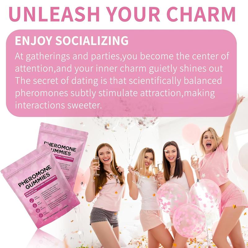 Pheromone Gummies with Slippery Elm, for Women,Enhance Charm,Supports Balance,Confidence & Social Vibe,Vegan,Non-GMO,Gluten-Free,Strawberry Flavor,Enhances Your Natural Pheromones From Within, 60 Count Mixed Berry Flavor