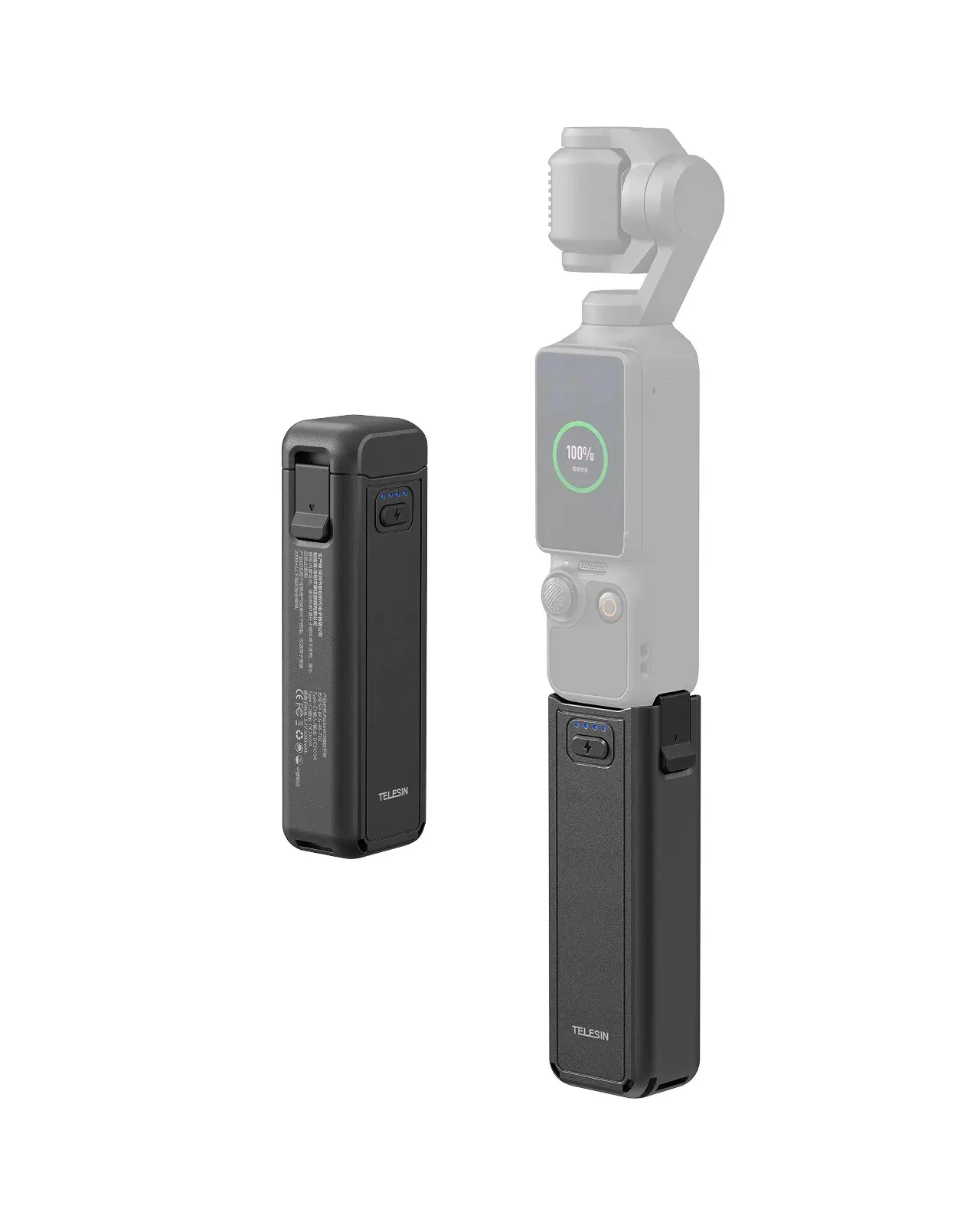 TELESIN Fast Charging Battery Handle for Xtra Muse, DJI Osmo Pocket 4/3 - 5000mAh Extended Camera Accessories Grip, 1.3X Runtime Boost, Charge-While-Shooting, Compact Tripod Mount, Phone-Ready, Smart Protection for Travel, Vlogging