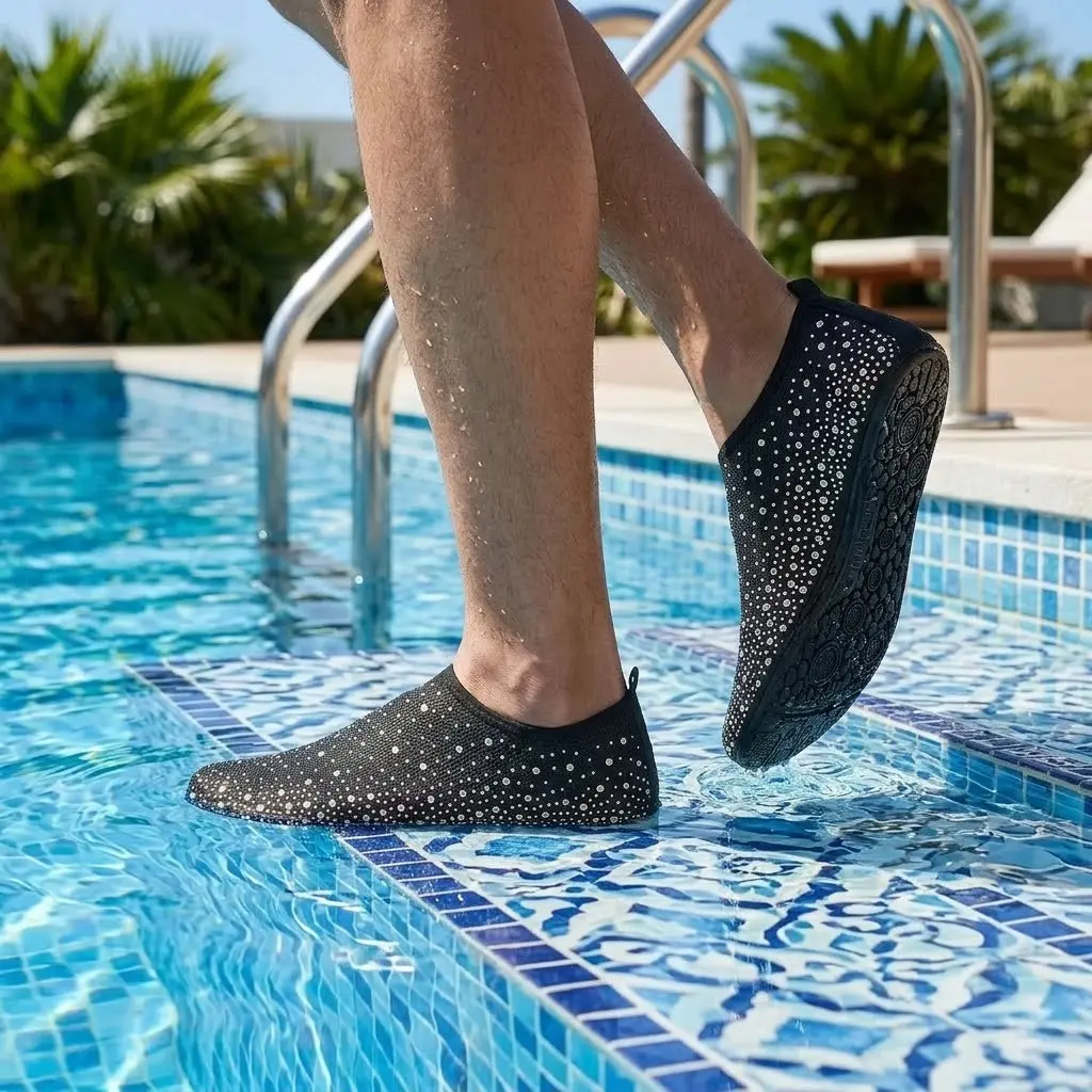 Women's Rhinestone Water Shoes, Flexible Quick-Dry Aqua Socks with Non-Slip Sole, Foldable for Beach, Pool & Water Sports, Women's Water Shoes
