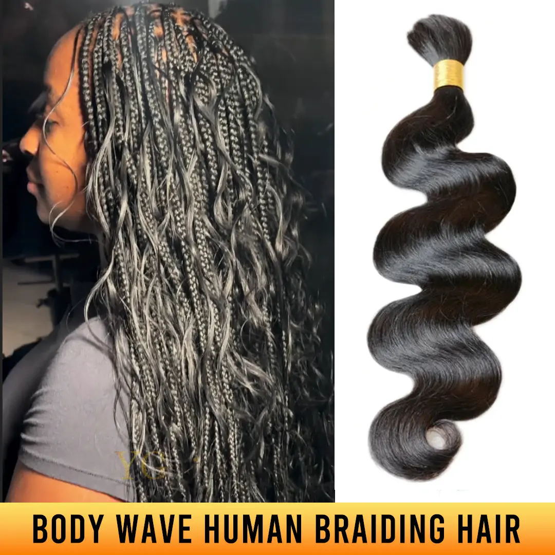 YGwigs Body Wave Double Drawn Bulk Human Braiding Hair - Natural Black, 100g/Bundle, Virgin Hair, Curly Extension
