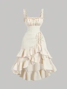 Women'S Romantic Vintage Court-Style Dress with a Ruffled Hem