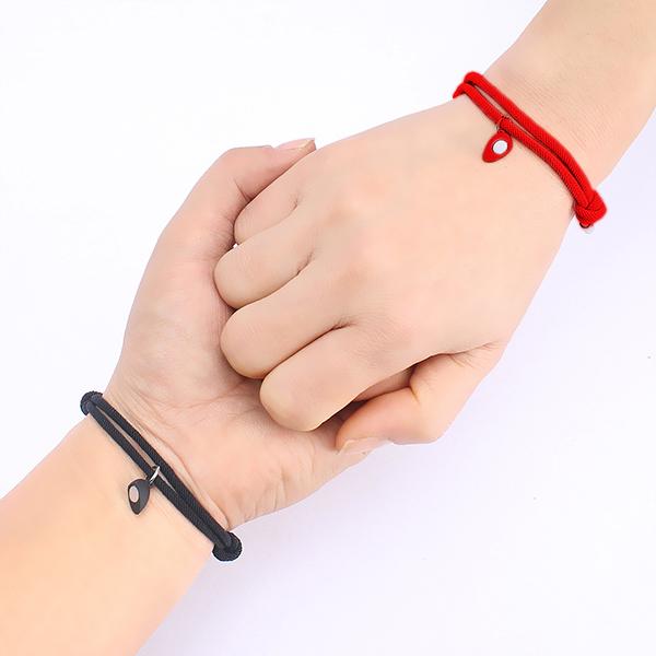 Couple Rhinestone Decorated Magnetic Heart Charm String Bracelet  Gift with Rose Gift Box, 1 Set Fashionable Jewelry for Women & Men, Trendy Bf Gf Bracelet Jewelry for Birthday Gift