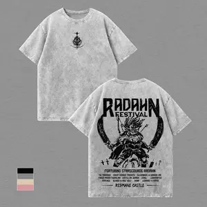 Starscourge Radahn Festival Elden Ring Vintage Washed Oversize Cotton T-Shirt, Dark Fantasy Double Printed Graphic Tee, Redmane Castle Warrior Streetwear, Unisex Retro Gamer Shirt Gift for Elden Ring Fans