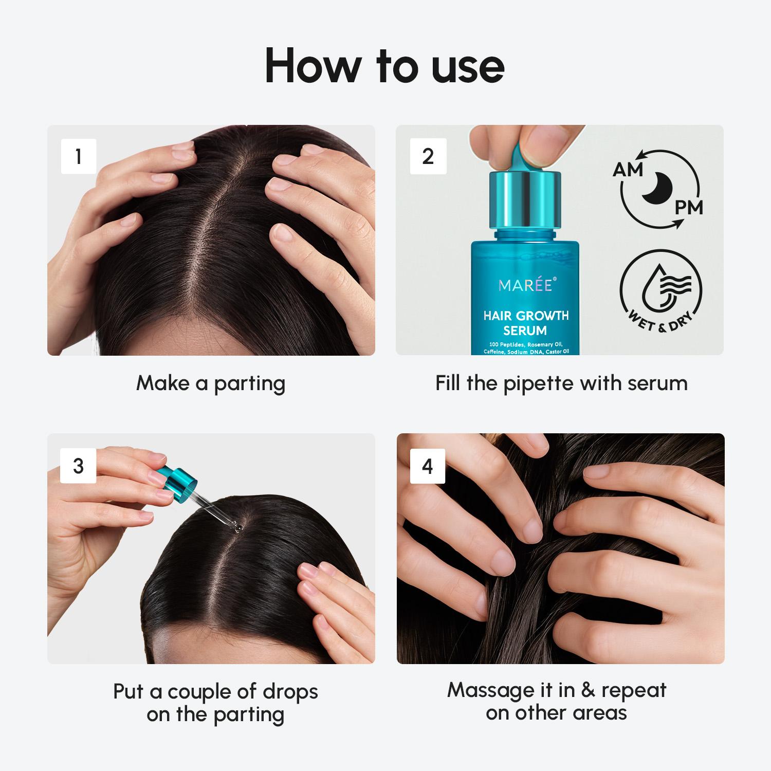 Hair Growth Serum MAREE - Caffeine Peptides Castor Rosemary Oil for Stronger Roots & Fuller Hair - Non-Greasy Formula - 30 ML