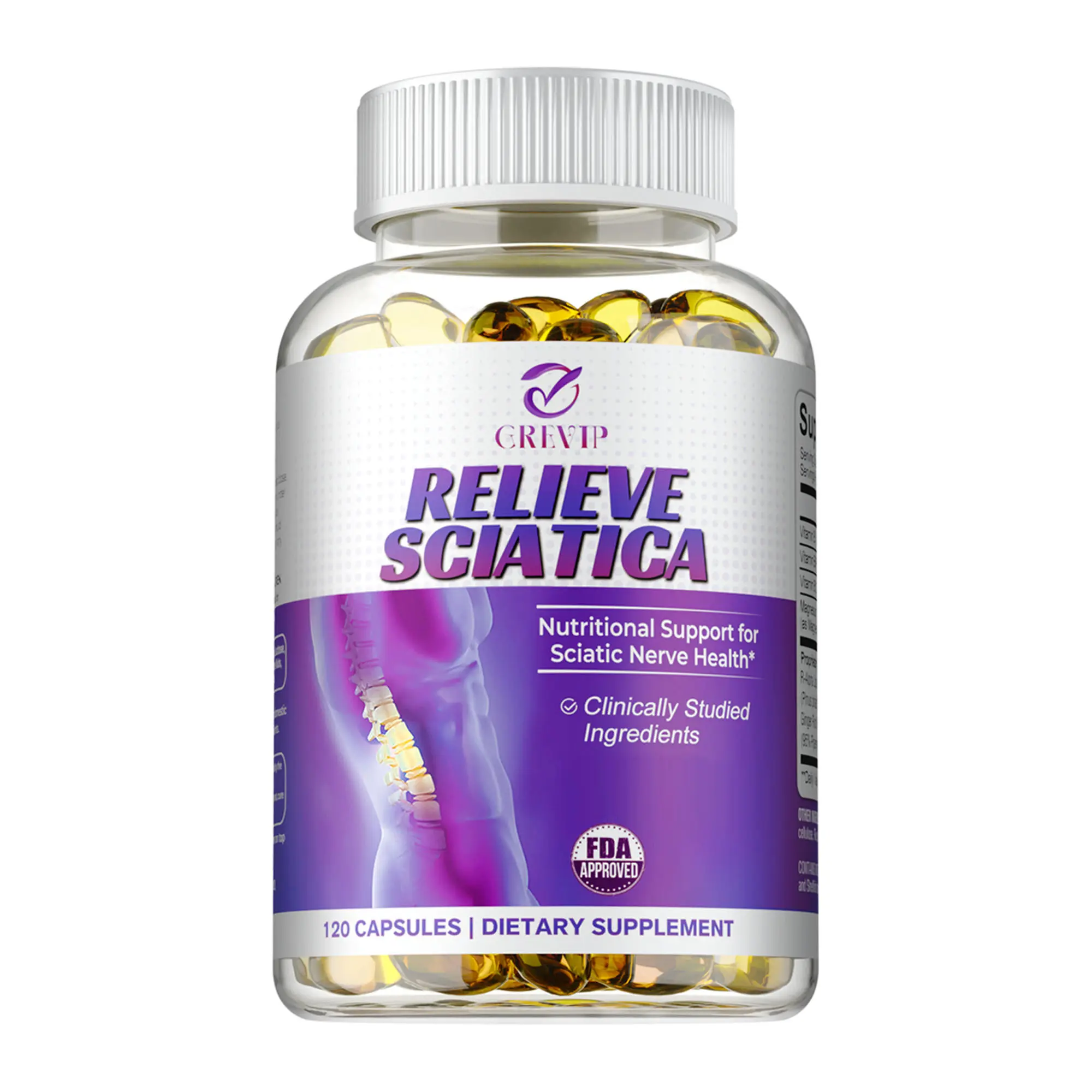Grevip Nerve-Soothing Vitamins - Provides nutritional support for sciatic nerve health - Supplements with multiple vitamins and magnesium.