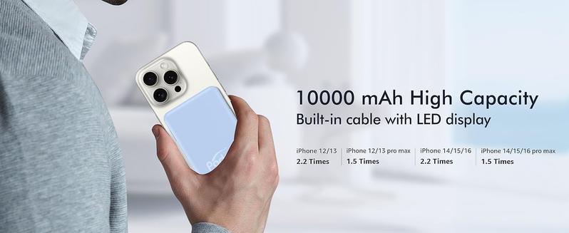 Podoru for iPhone Power Bank, for MagSafe Battery Pack 10000mAh Magnetic Travel Charger Built-in USB-C Lighting Cable for iPhone17/16/15/14/13/12 Series