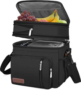 Lunch Bag & Lunch Box for Men Women Double Deck Leakproof Insulated Soft Large Adult Camping Cooler Bag for Work Beach Picnic Travel Black 15L